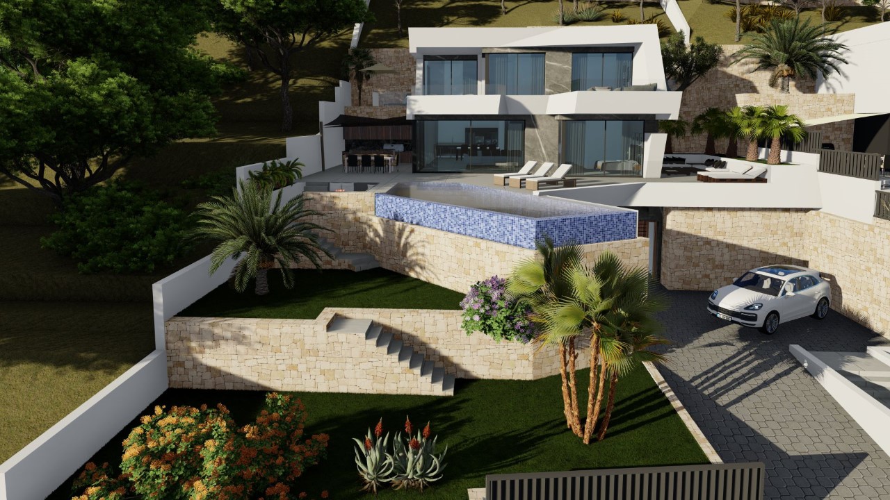 Pool area in villa for sale in Calpe