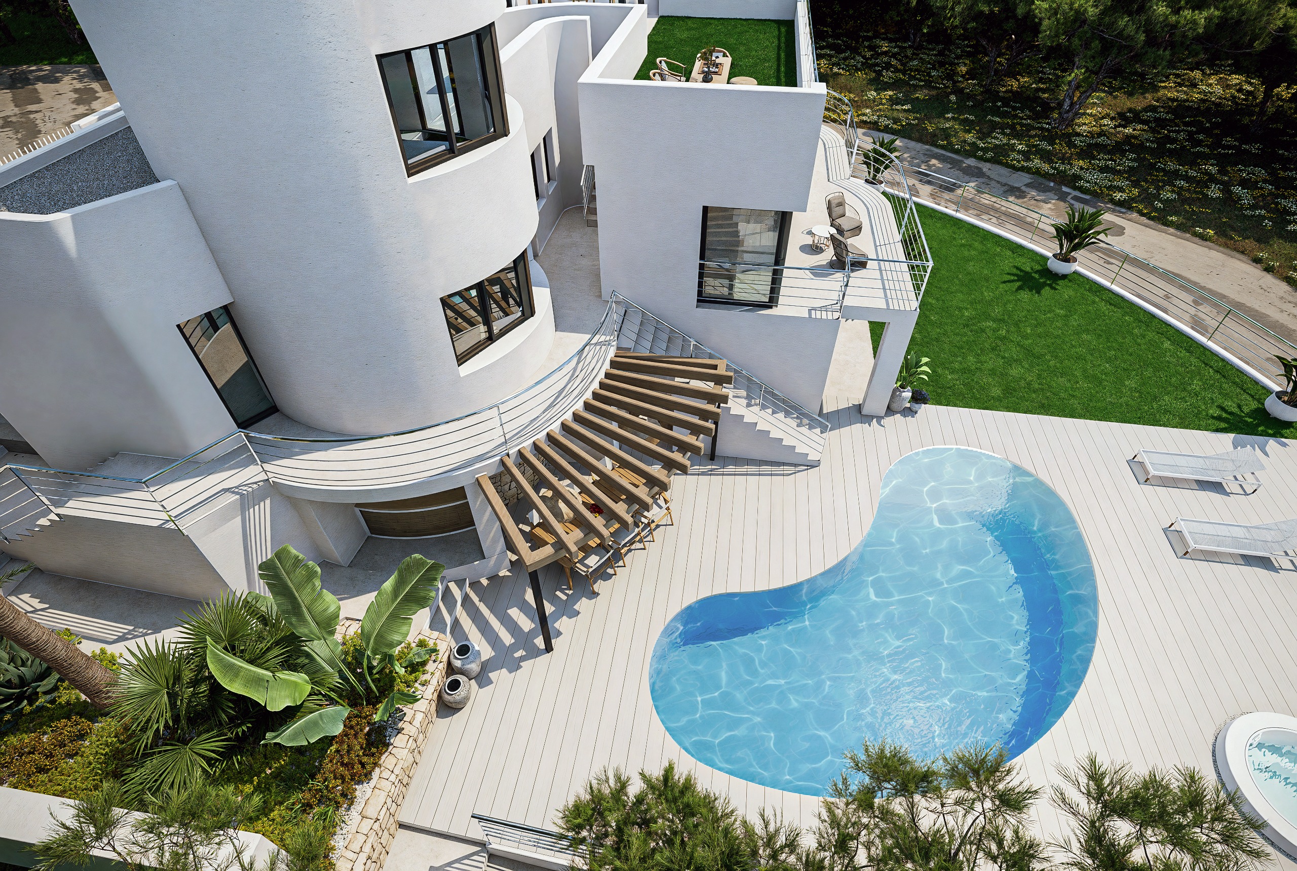 Pool area in villa for sale in Altea