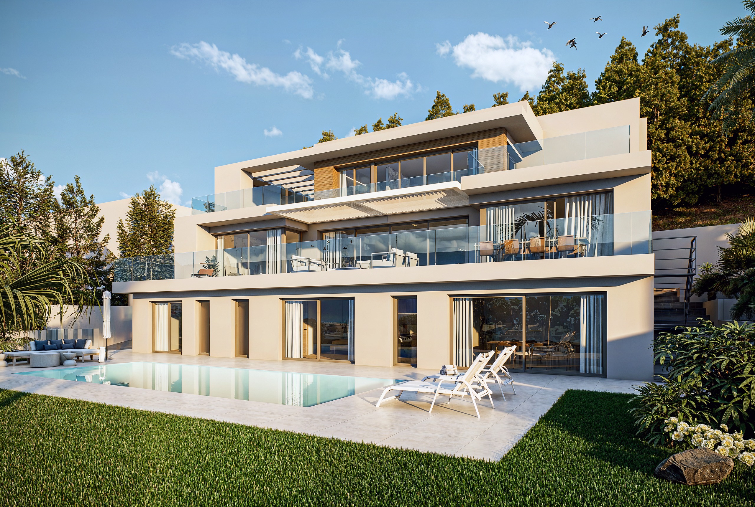 Pool area in villa for sale in Altea