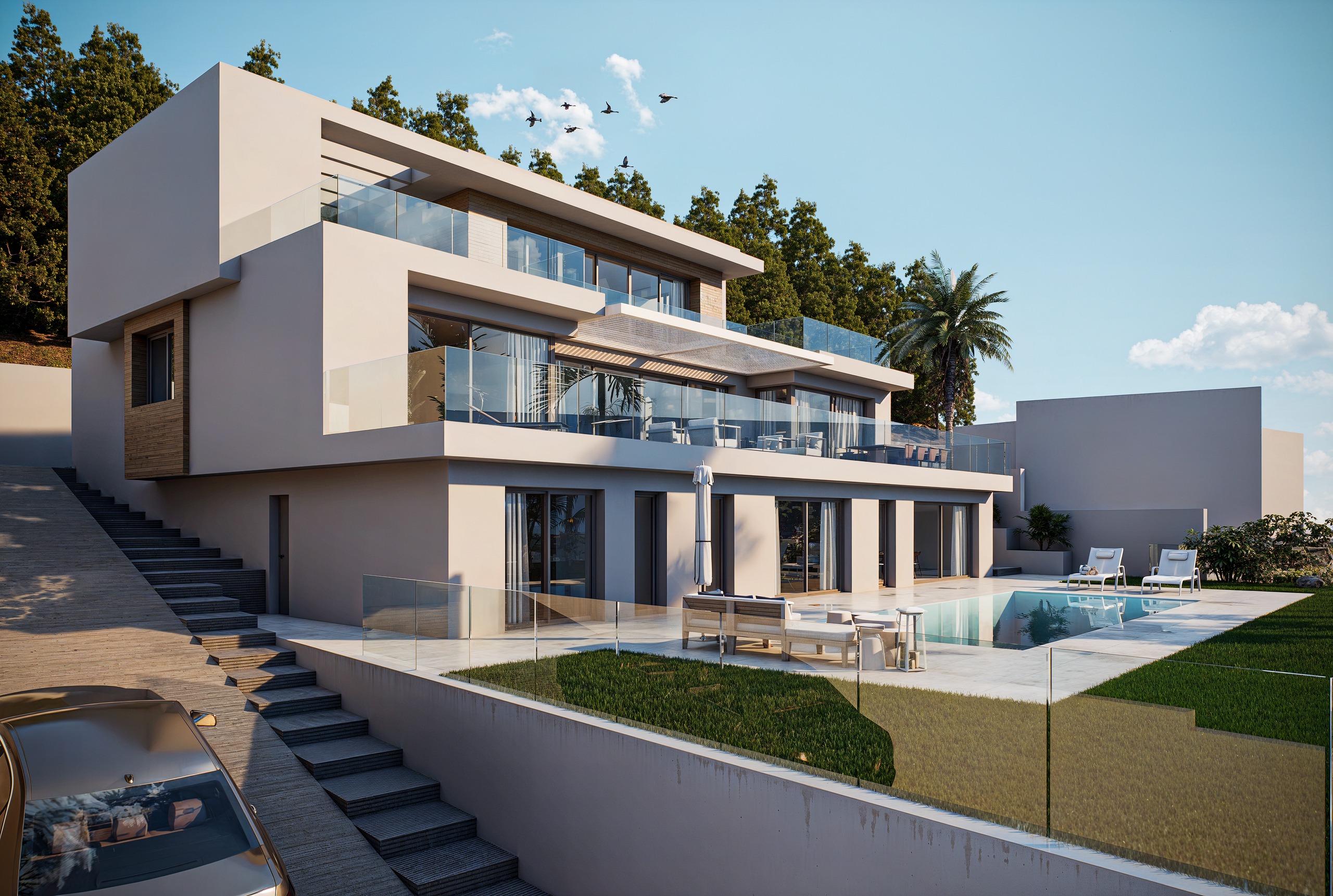 Pool area in villa for sale in Altea
