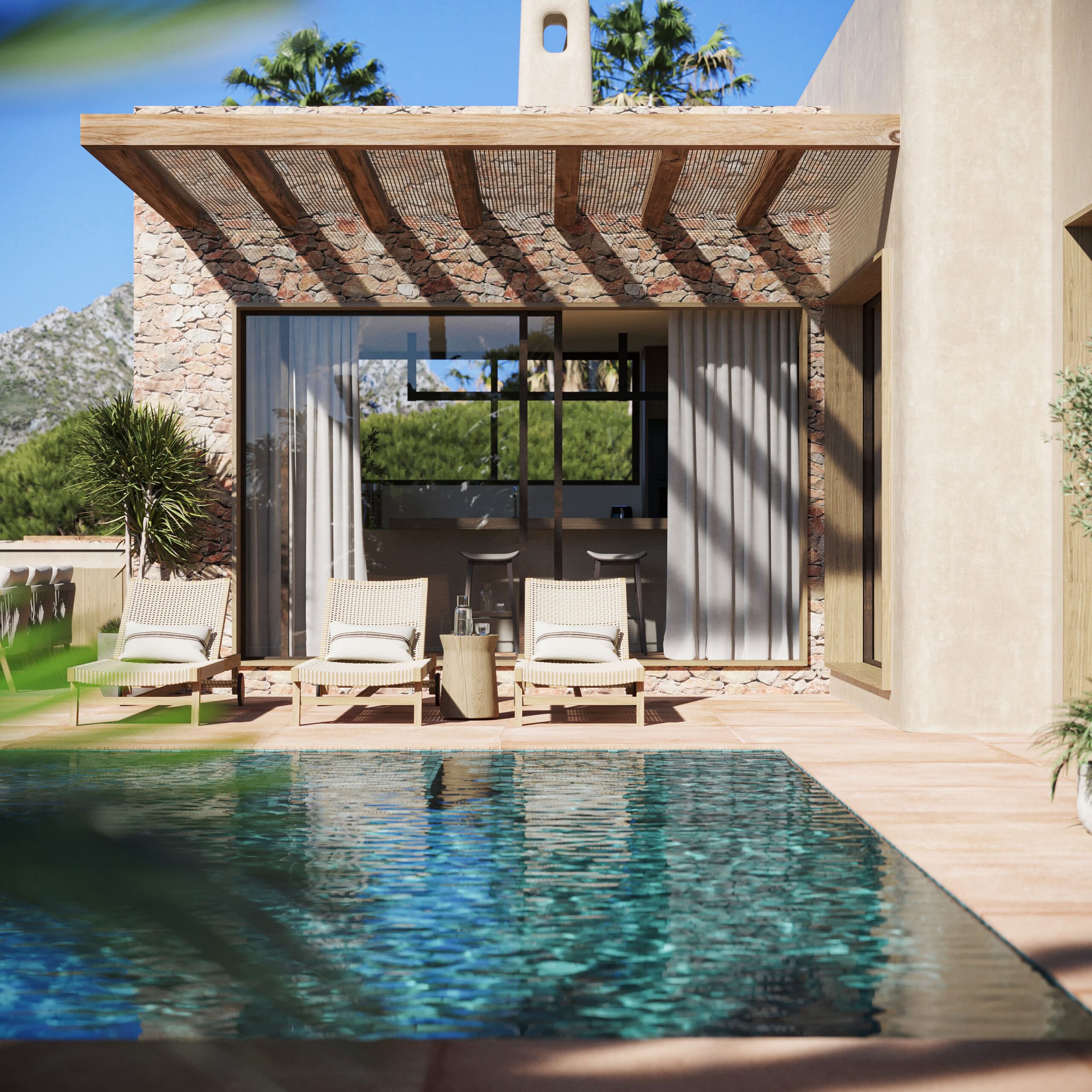Pool area in villa for sale in Jávea