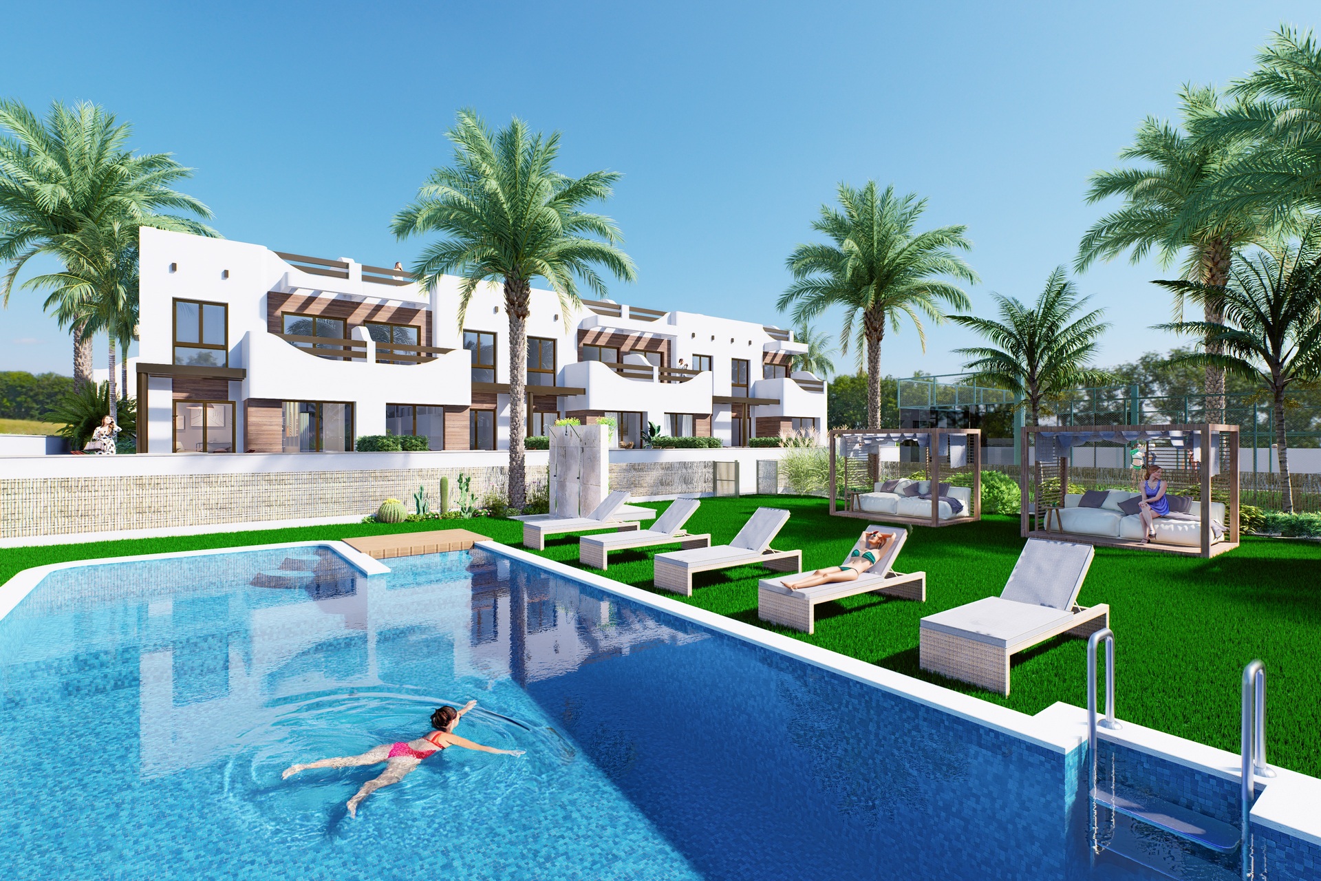 Pool area in low_bungalow for sale in Pilar de la Horadada