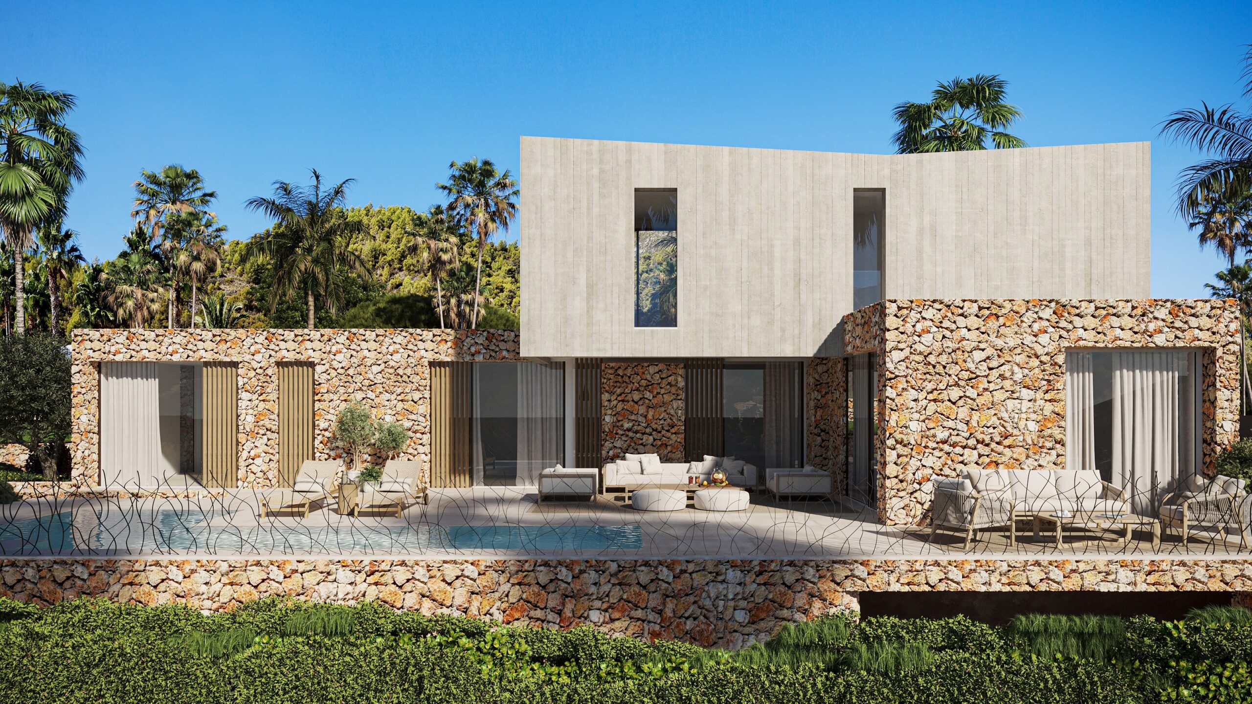 Pool area in villa for sale in Jávea
