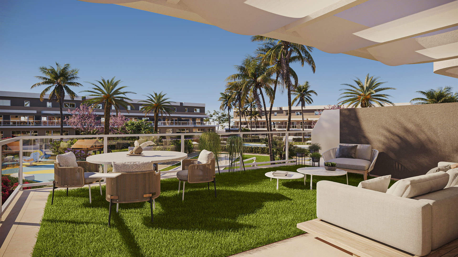 Pool area in low_bungalow for sale in Monforte del Cid