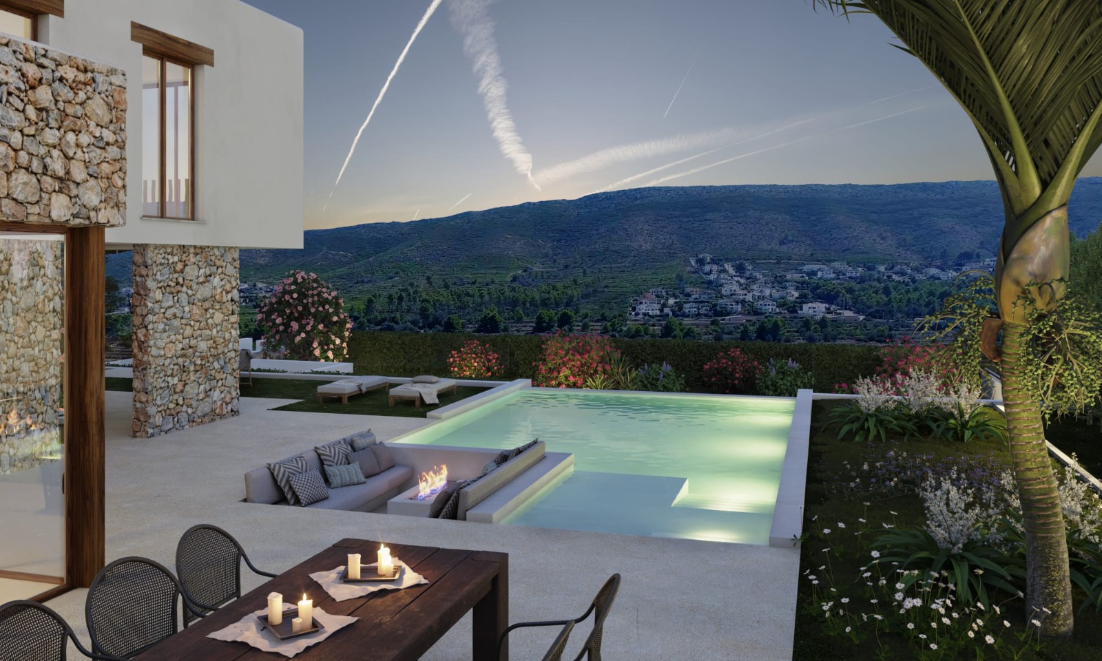 Pool area in villa for sale in Jávea