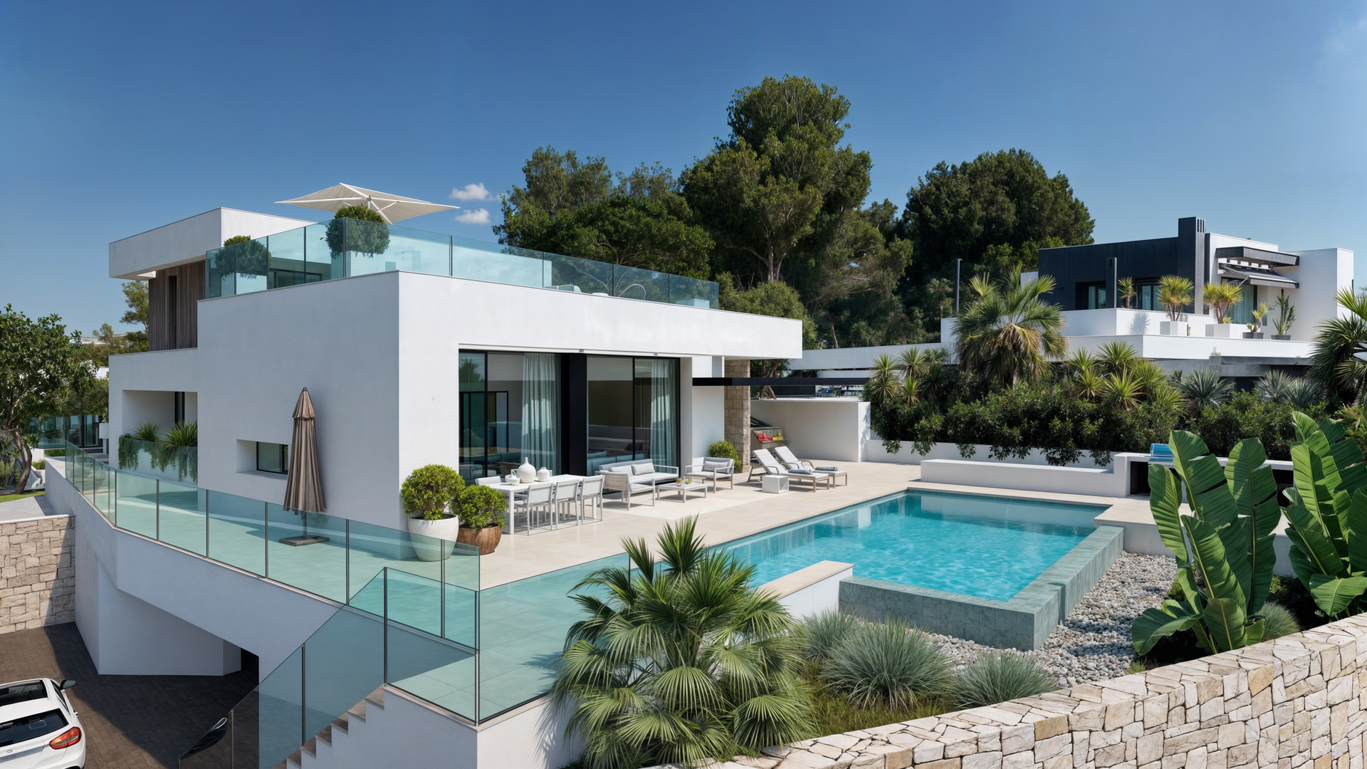 Located in the exclusive area of Moraira, this villa offers a privileged setting with stunning sea v