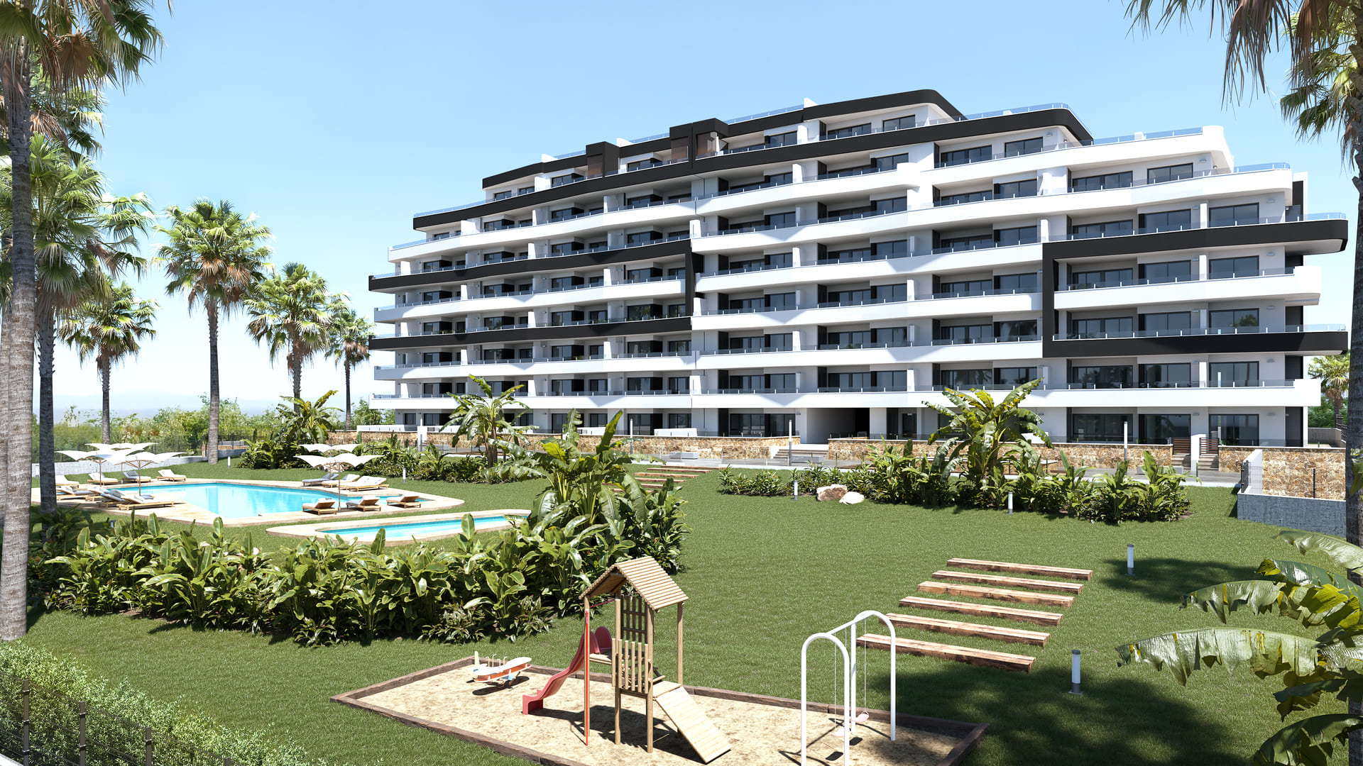 Pool area in apartment for sale in San Miguel de Salinas