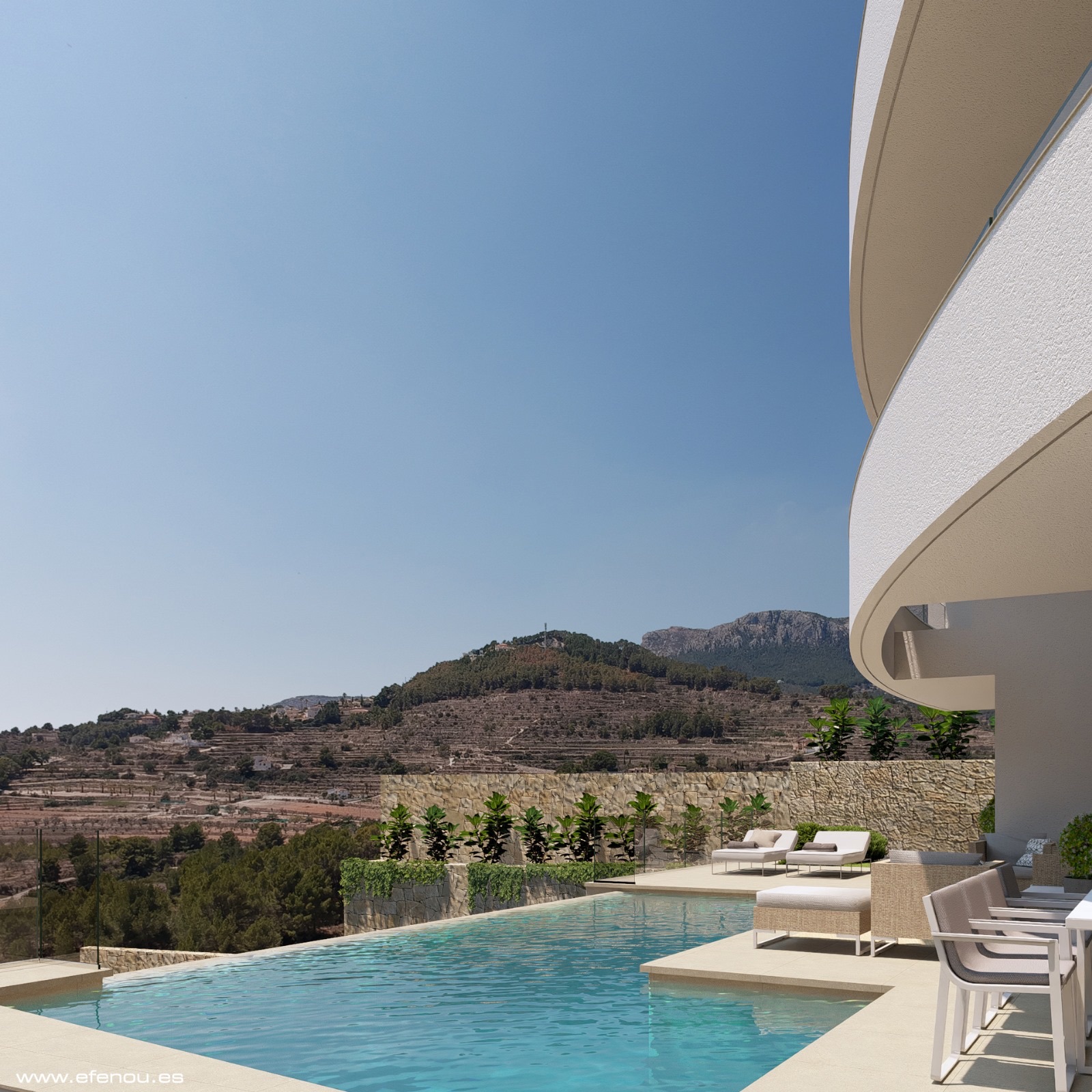 Pool area in villa for sale in Calpe