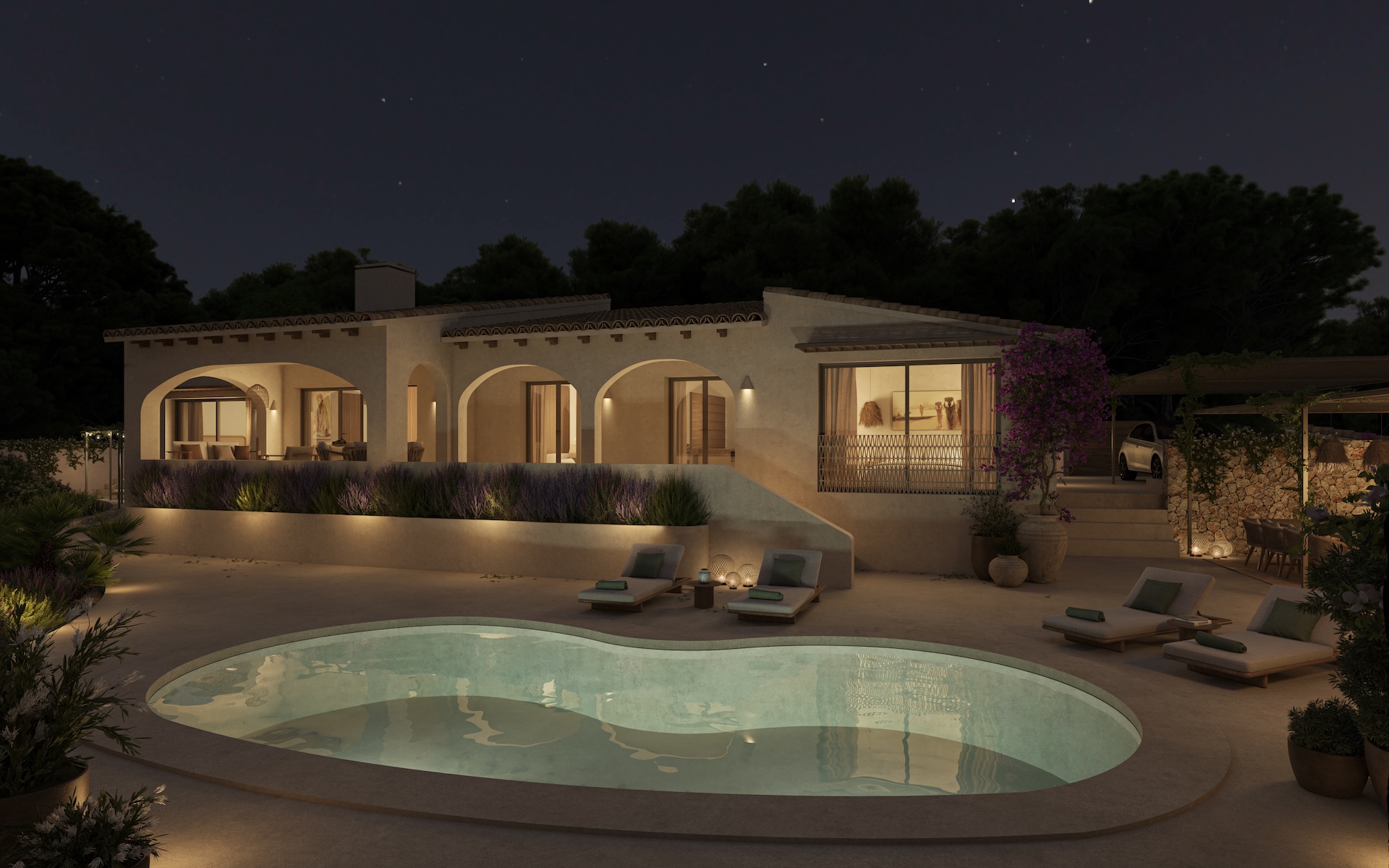 Pool area in villa for sale in Benissa