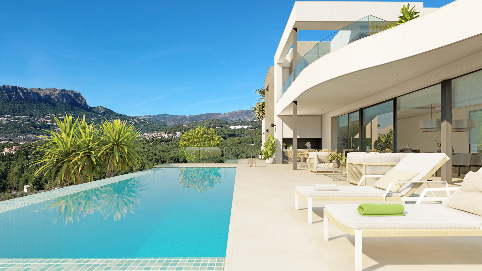 Pool area in villa for sale in Calpe
