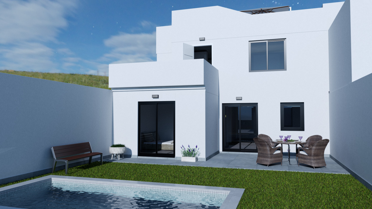 These newly constructed duplex residences each feature three bedrooms and three bathrooms across two