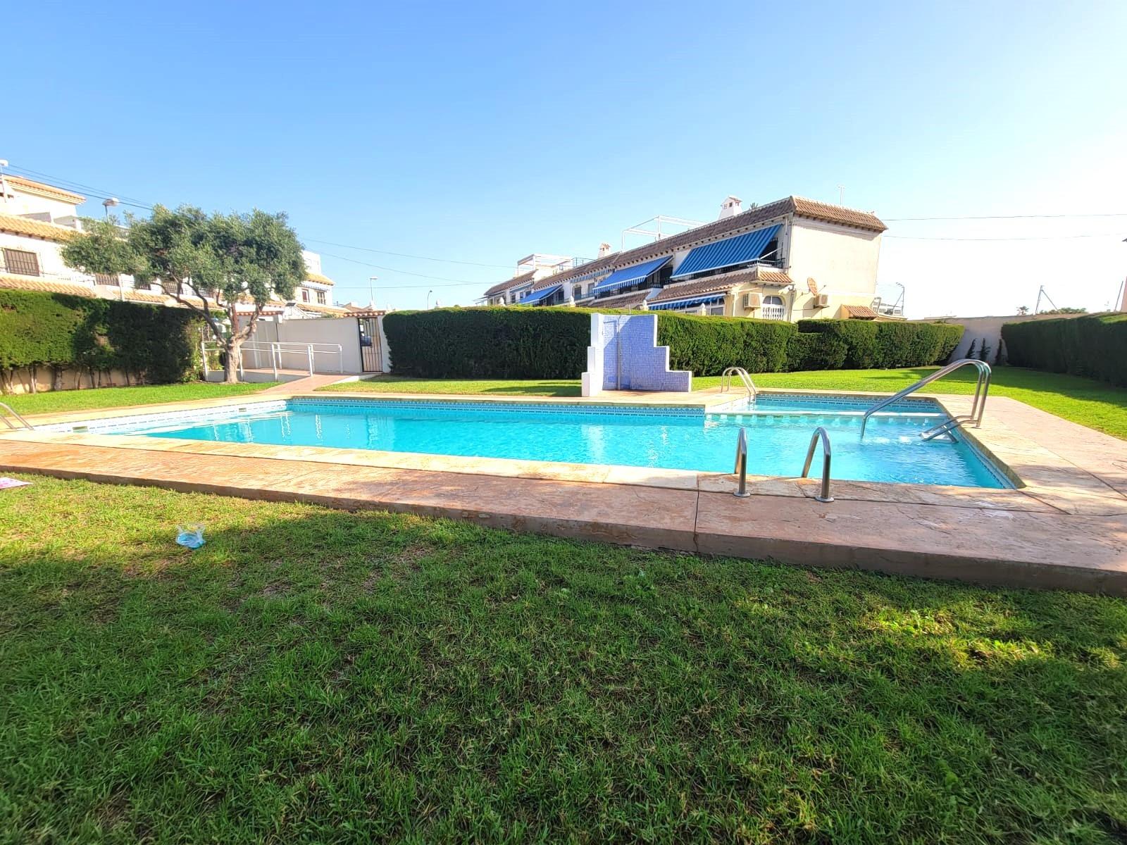 Pool area in bungalow for sale in Torrevieja