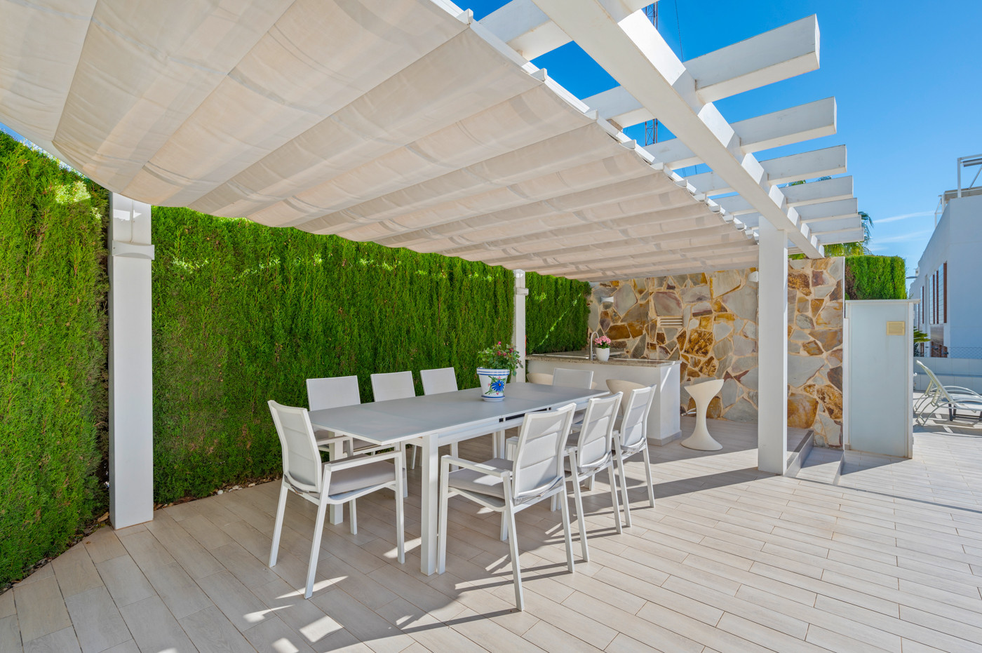 Pool area in bungalow for sale in Torrevieja