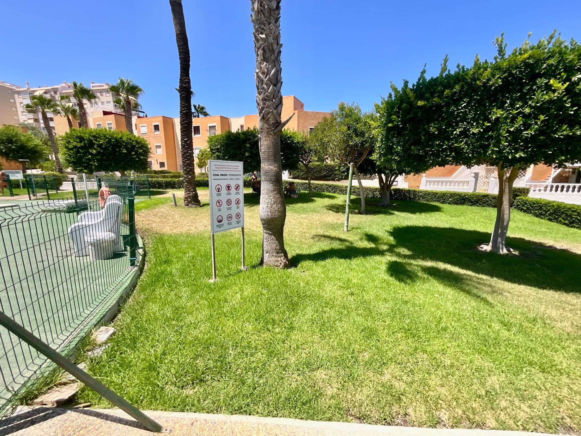 Pool area in bungalow for sale in Torrevieja