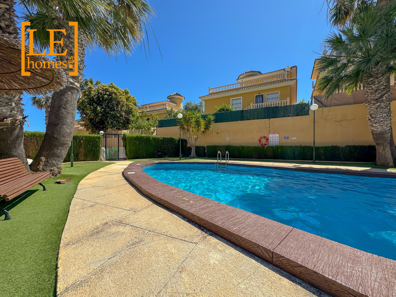 Pool area in bungalow for sale in Orihuela Costa