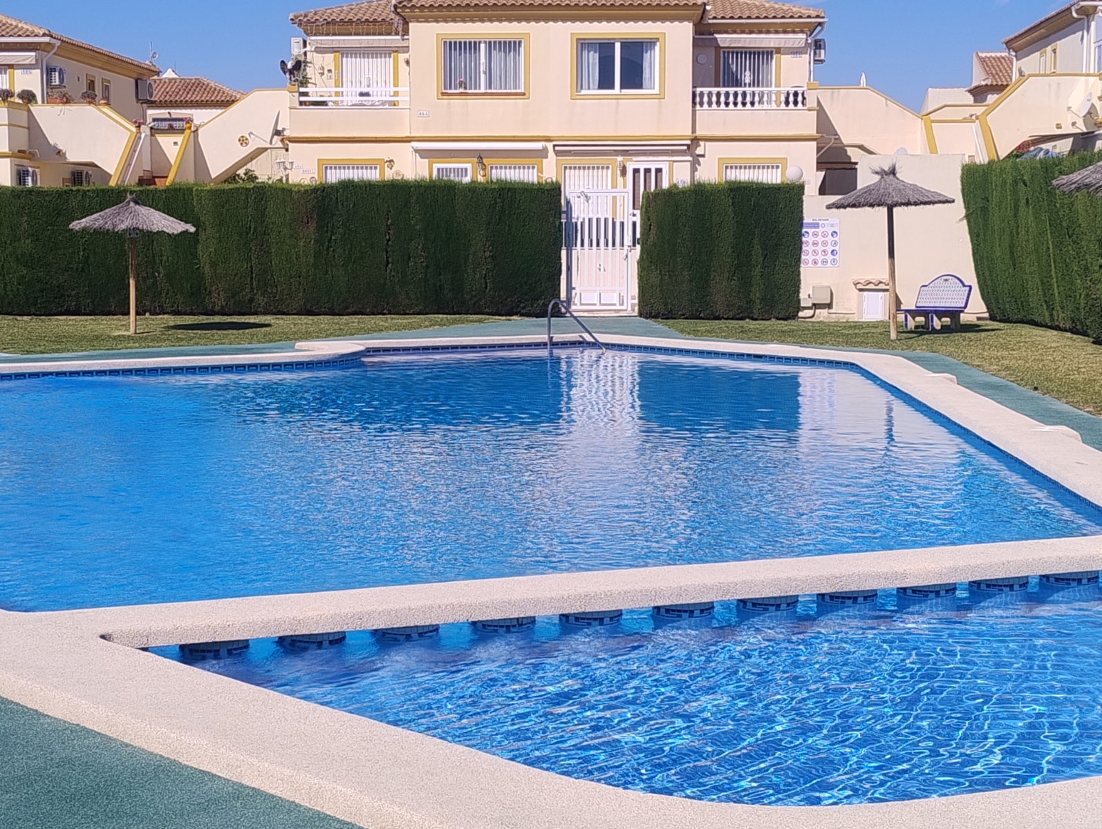 Pool area in bungalow for sale in Orihuela Costa