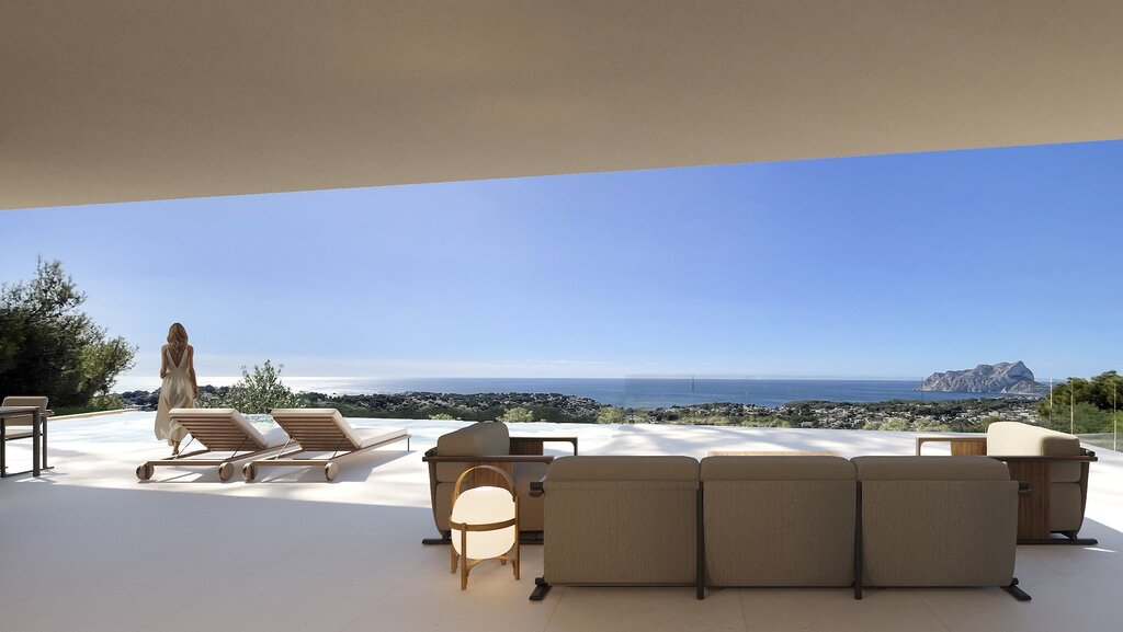Discover this exceptional contemporary villa in Montemar, Benissa, situated on a privileged plot with acces from two streets, offering breathtaking panoramic sea views stretching from Moraira to Calpe