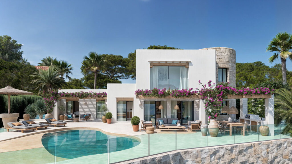 Located in a privileged area of Moraira, this Ibiza-style villa project offers panoramic views and a refined Mediterranean lifestyle in one of the most sought-after enclaves of the Costa Blanca