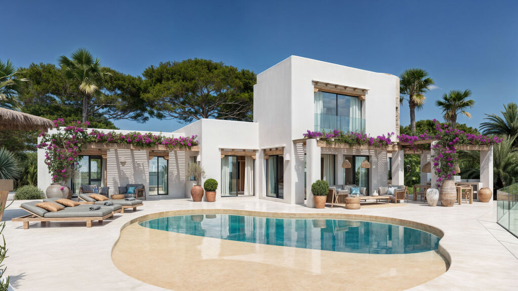Located in a privileged area of Moraira, this Ibiza-style villa project offers panoramic views and a refined Mediterranean lifestyle in one of the most sought-after enclaves of the Costa Blanca