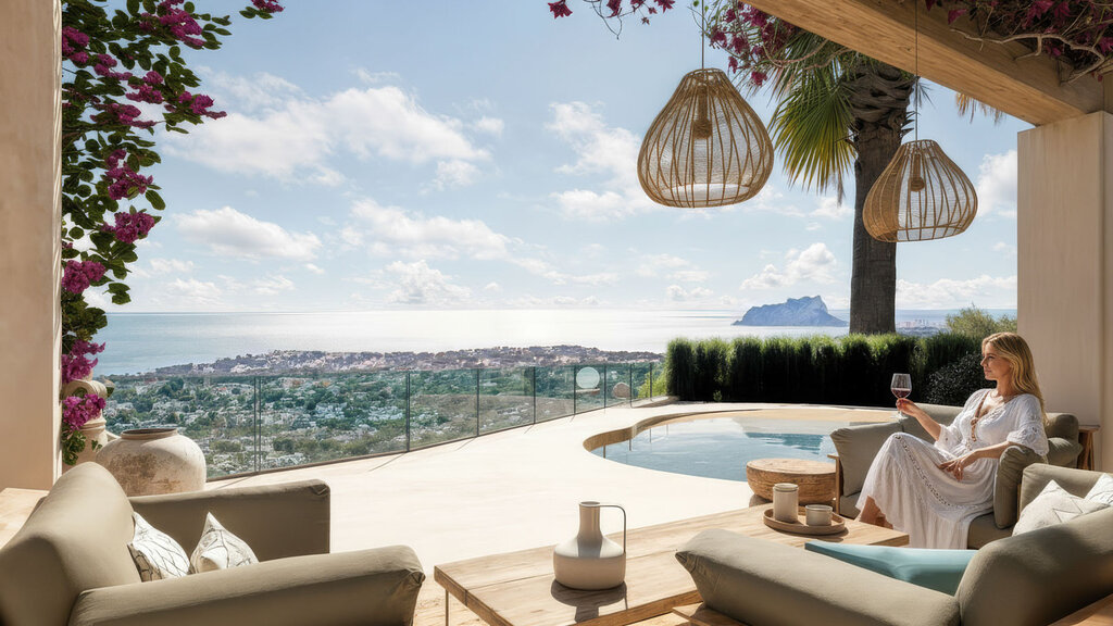 Located in a privileged area of Moraira, this Ibiza-style villa project offers panoramic views and a refined Mediterranean lifestyle in one of the most sought-after enclaves of the Costa Blanca