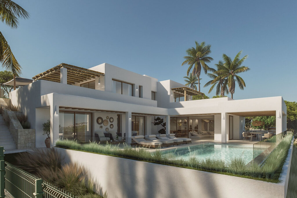 Modern, newly built villa currently under construction with panoramic sea views, located in the El Tesoro area of Moraira