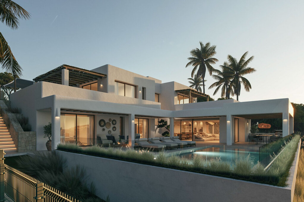 Modern, newly built villa currently under construction with panoramic sea views, located in the El Tesoro area of Moraira