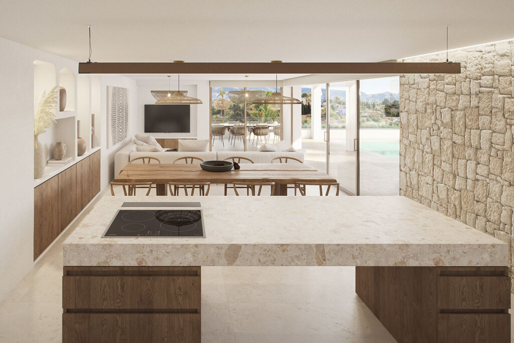Modern, newly built villa currently under construction with panoramic sea views, located in the El Tesoro area of Moraira