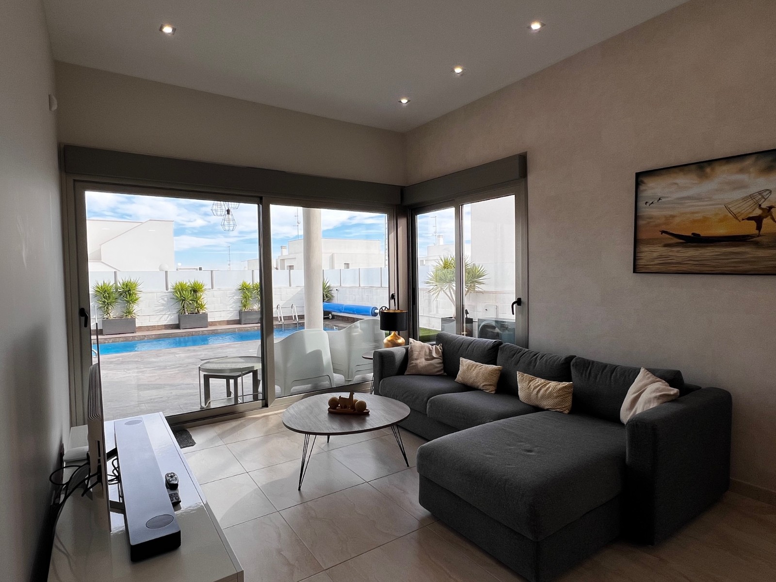 Pool area in villa for sale in Orihuela Costa